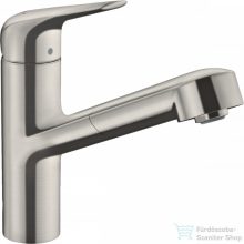   Hansgrohe FOCUS M42 mosogató csaptelep kihúzható fejjel,S-Box, nemesacél felület 71829800