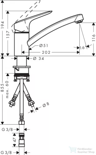 Hansgrohe LOGIS M31 egykaros mosogató csaptelep nyílt rendszerű vízmelegítőkhöz 120, króm 71831000