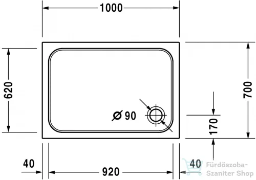 Duravit D-CODE 100x70 cm-es zuhanytálca leeresztő nélkül, 720093000000000