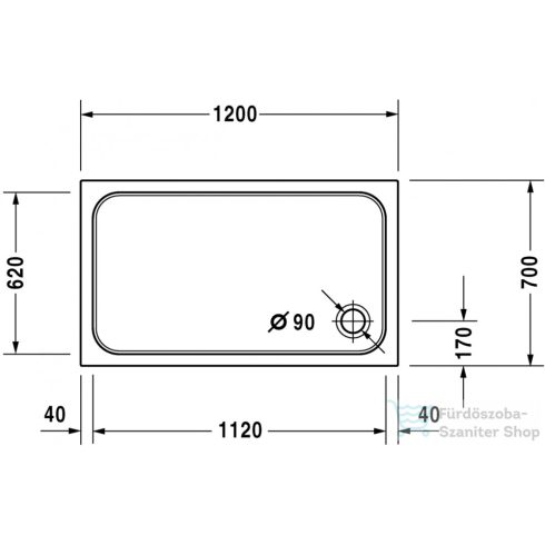 Duravit D-CODE 120x70 cm-es zuhanytálca leeresztő nélkül, 720094000000000