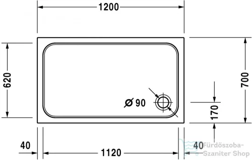 Duravit D-CODE 120x70 cm-es zuhanytálca leeresztő nélkül, 720094000000000