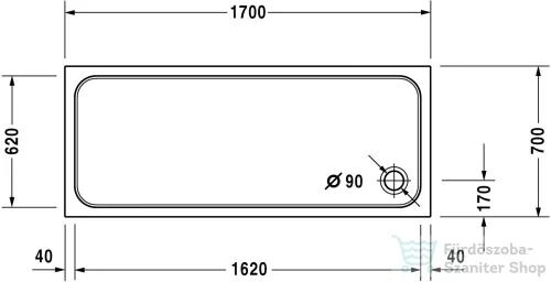 Duravit D-CODE 170x70 cm-es zuhanytálca leeresztő nélkül, 720096000000000