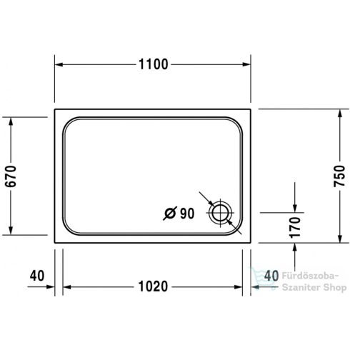 Duravit D-CODE 110x75 cm-es zuhanytálca leeresztő nélkül, 720097000000000