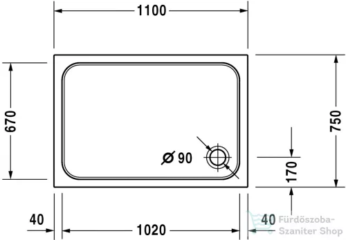 Duravit D-CODE 110x75 cm-es zuhanytálca leeresztő nélkül, 720097000000000