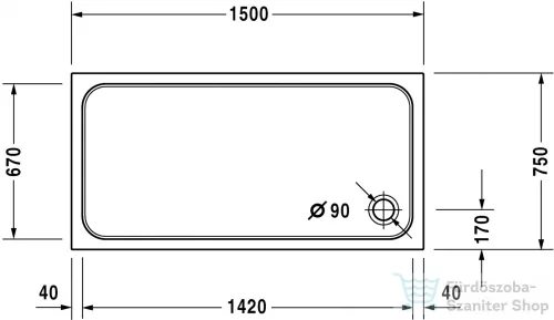 Duravit D-CODE 150x75 cm-es zuhanytálca leeresztő nélkül, Antislip bevonattal 720099000000001