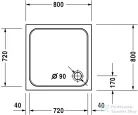 Duravit D-CODE 80x80 cm-es zuhanytálca leeresztő nélkül, 720101000000000