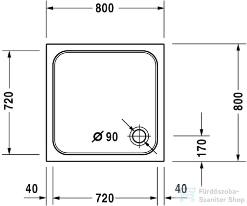 Duravit D-CODE 80x80 cm-es zuhanytálca leeresztő nélkül, 720101000000000