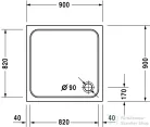 Duravit D-CODE 90x90 cm-es zuhanytálca leeresztő nélkül, 720102000000000