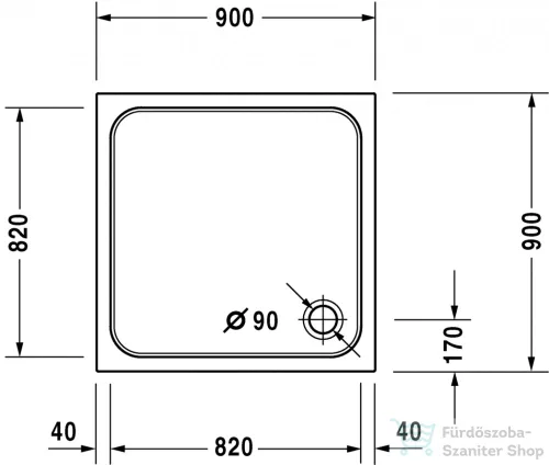 Duravit D-CODE 90x90 cm-es zuhanytálca leeresztő nélkül, 720102000000000