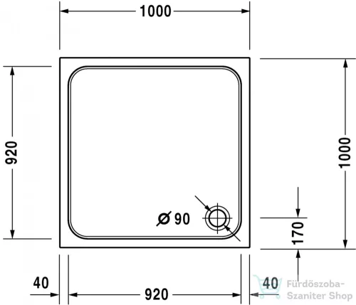 Duravit D-CODE 100x100 cm-es zuhanytálca leeresztő nélkül, Antislip felülettel,720103000000001