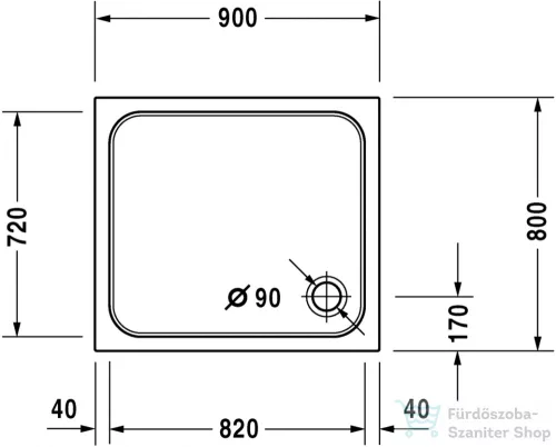 Duravit D-CODE 90x80 cm-es zuhanytálca leeresztő nélkül, 720105000000000