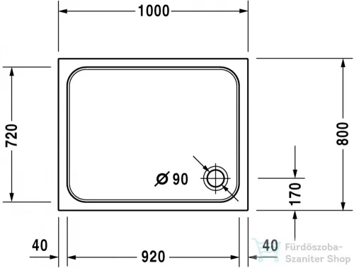 Duravit D-CODE 100x80 cm-es zuhanytálca leeresztő nélkül, 720106000000000
