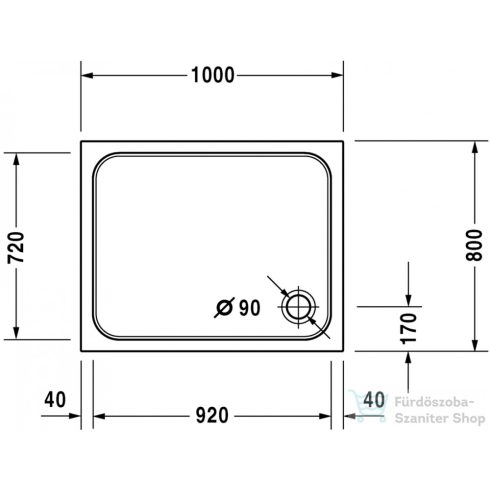 Duravit D-CODE 100x80 cm-es zuhanytálca leeresztő nélkül, Antislip bevonattal 720106000000001