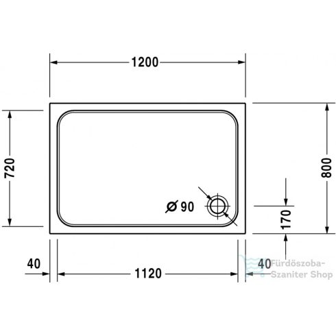 Duravit D-CODE 120x80 cm-es zuhanytálca leeresztő nélkül, Antislip bevonattal 720113000000001