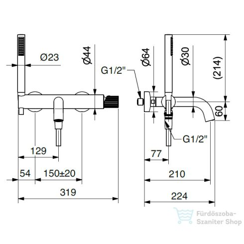Bugnatese MOON kádtöltő csaptelep zuhanyszettel,matt fekete 7202NE