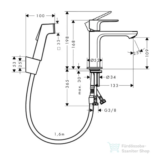Hansgrohe REBRIS S 110 mosdócsaptelep bidette zuhannyal,leeresztő nélkül, matt fekete 72215670