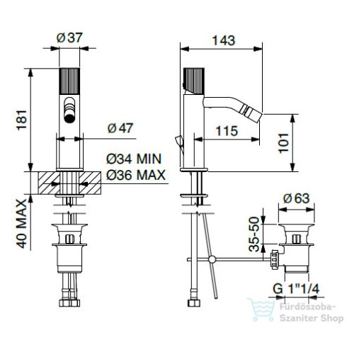 Bugnatese MOON bidé csaptelep automata leeresztővel,grafit 7225GF