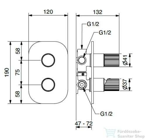 Bugnatese MOON 3 állású falsík alatti kád/zuhany csaptelep belső egységgel,grafit 7231GF
