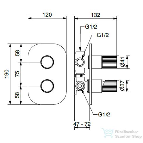 Bugnatese MOON 4 állású falsík alatti kád/zuhany csaptelep belső egységgel,matt fekete 7232NE