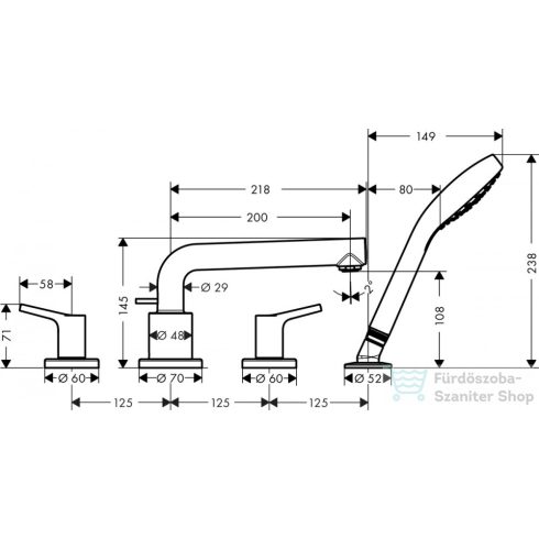 Hansgrohe TALIS S 4-lyukú peremre szerelhető, kétkaros kádcsaptelep, króm 72419000