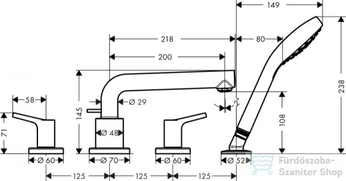 Hansgrohe TALIS S 4-lyukú peremre szerelhető, kétkaros kádcsaptelep, króm 72419000