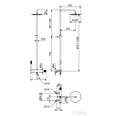Bugnatese MOON zuhanyrendszer 22,5 cm-es fejzuhannyal,zuhanyszettel,matt fehér 7242CBI