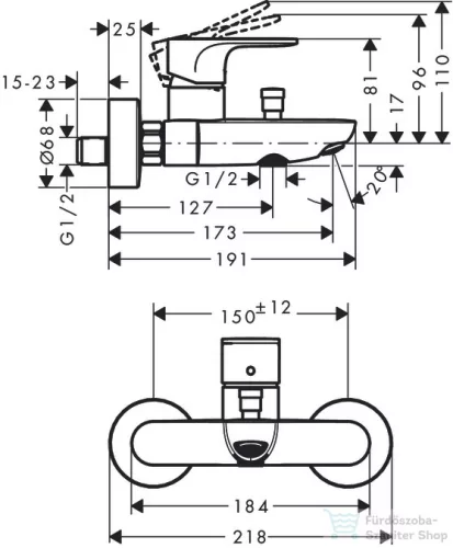 Hansgrohe REBRIS S kádtöltő csaptelep zuhanyszett nélkül,króm 72443000