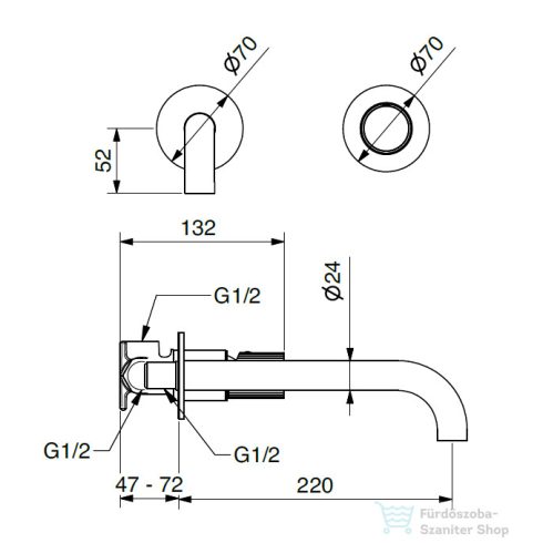 Bugnatese MOON falsík alatti mosdó csaptelep 22 cm-es kifolyóval,leeresztő nélkül,belső egységgel,szálcsiszolt nikkel 7246NS