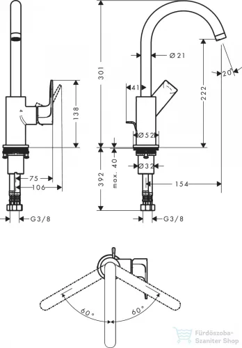 Hansgrohe REBRIS E 210 mosdócsaptelep elforgatható kifolyóval,automata leeresztővel, króm 72576000