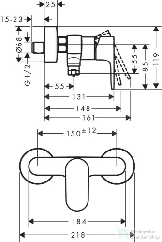 Hansgrohe REBRIS S zuhanycsaptelep zuhanyszett nélkül, matt fekete 72643670