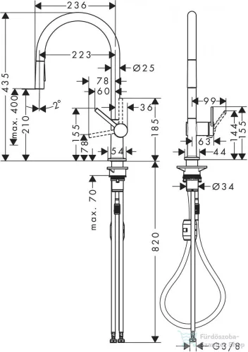 Hansgrohe TALIS M54 kihúzható fejes 2 jet mosogató csaptelep 210, matt fekete 72800670