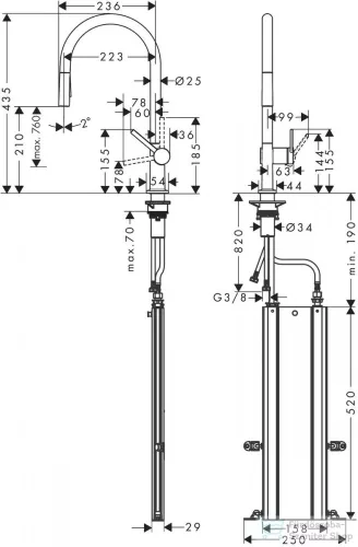 Hansgrohe TALIS M54 210 mosogató csaptelep kihúzható fejjel,S-Box,nemesacél felület 72801800