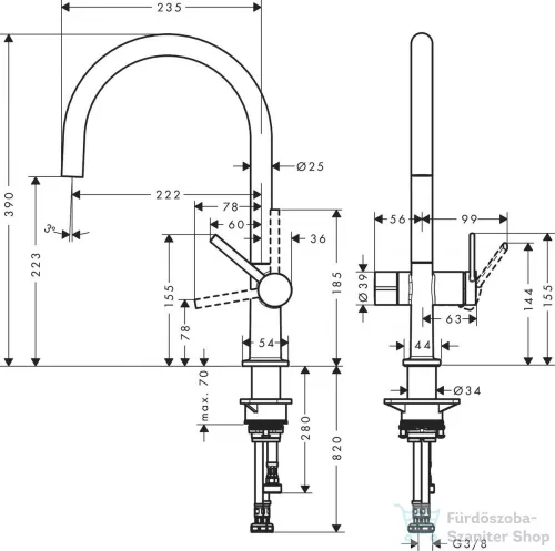 Hansgrohe Talis M54 egykaros mosogató csaptelep 220, elzárószeleppel, matt fekete 72805670