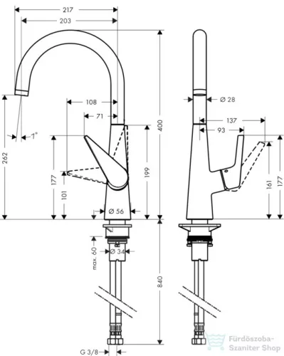 Hansgrohe HG Talis S egykaros konyhai csaptelep 280 elforgatható kifolyóval 72810000