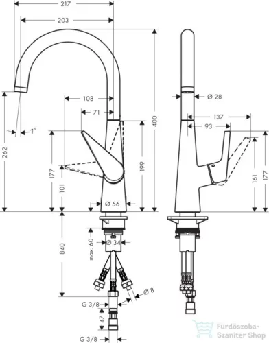 Hansgrohe HG Talis S egykaros konyhai csaptelep 280 átfolyós vízmelegítőkhöz 72812000