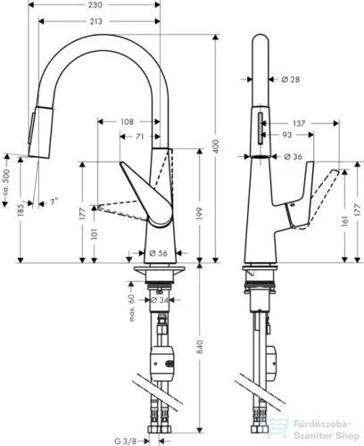 Hansgrohe HG Talis S egykaros konyhai csaptelep 280 kihúzható zuhanyfejjel 72813800
