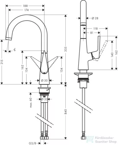 Hansgrohe Talis S konyhai csaptelep 220, króm 72814000
