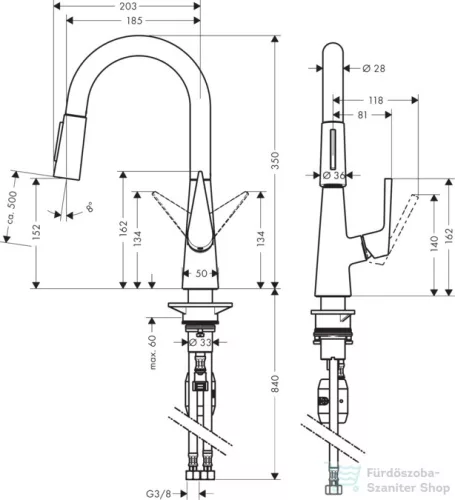 Hansgrohe Talis konyhai csaptelep 160, kihúzható kifolyóval, rozsdamentes acél hatású 72815800