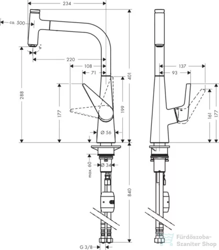 Hansgrohe HG Talis Select S egykaros konyhai csaptelep 280 kihúzható kifolyóval 72821800