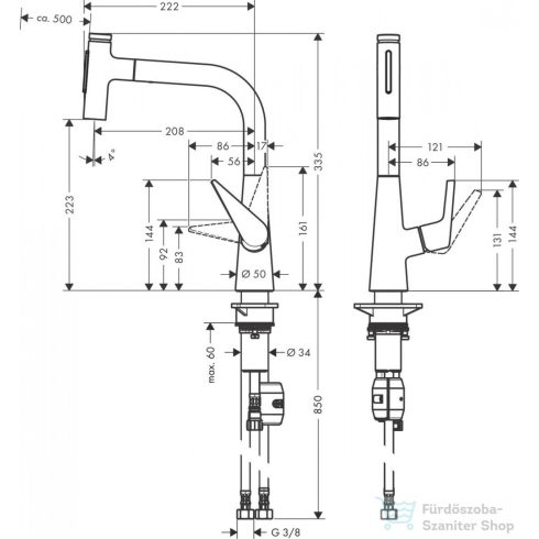 Hansgrohe Talis Select M51 M5117-H220 egykaros mosogató csaptelep kihúzható kifolyóval, nemesacél felület 72824800
