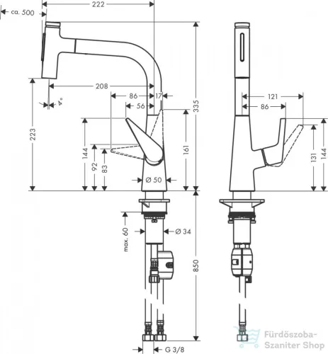 Hansgrohe Talis Select M51 M5117-H220 egykaros mosogató csaptelep kihúzható kifolyóval, nemesacél felület 72824800