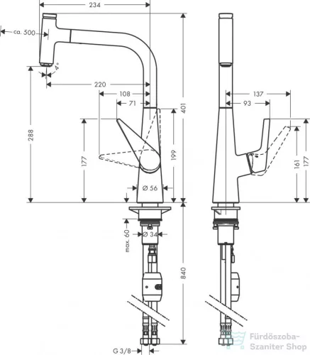 Hansgrohe TALIS Select M51 300 Ecosmart kihúzható fejes mosogató csaptelep, króm 72826000