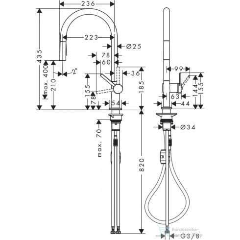 Hansgrohe TALIS M54 kihúzható fejes 2 jet mosogató csaptelep 210, matt fekete 72842670