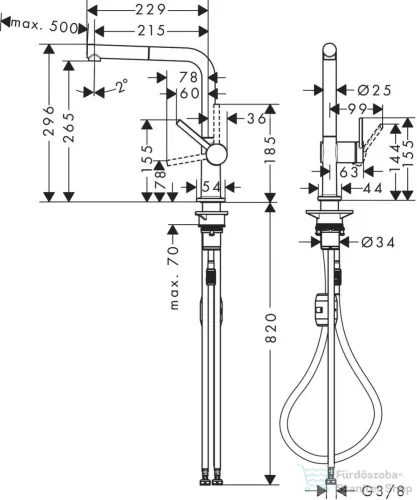 Hansgrohe TALIS M54 mosogató csaptelep kihúzható kifolyóval,1 jet Eco, matt fekete 72845670