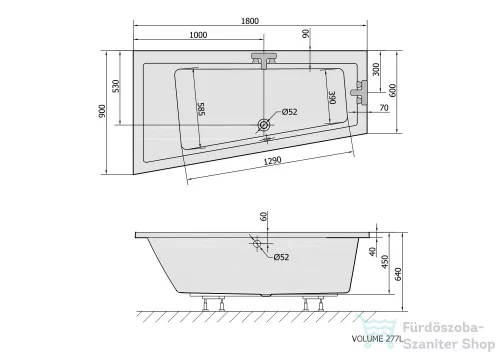 Sapho POLYSAN ANDRA L sarokkád 180x90x45cm, balos,fehér 72872