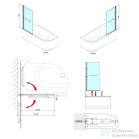 Sapho POLYSAN RIONI Kádparaván 710 mm, polírozott alumínium keret, transzparent 72915