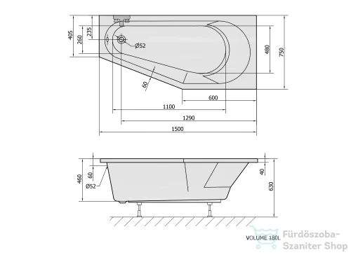 Sapho POLYSAN TIGRA R aszimmetrikus kád 150x75x46 cm, jobbos, fehér 72933