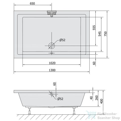 Sapho POLYSAN DEEP szögletes mély zuhanytálca lábszerkezettel, 130x75x26cm (72943)