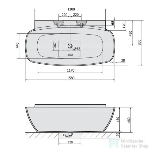 Sapho POLYSAN NIGRA szabadonálló kád, 158x80x59cm, kívül fekete, belül fehér 72975