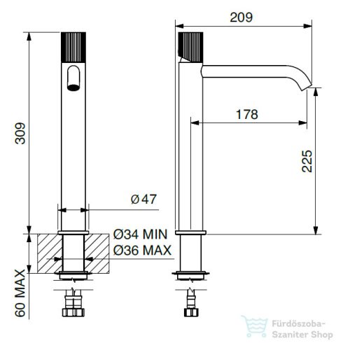 Bugnatese MOON magasított mosdó csaptelep click-clack leeresztővel,matt fekete 7297SCNE